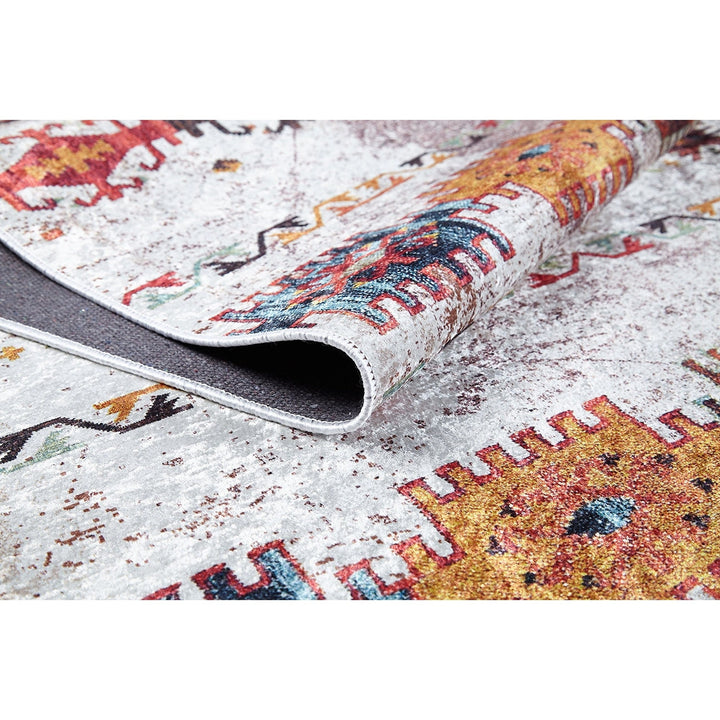 Turkish Kilim Rug|Rustic Pattern Machine-Washable Non-Slip Rug|Ethnic Design Washable Carpet|Anatolian Style Multi-Purpose Anti-Slip Carpet