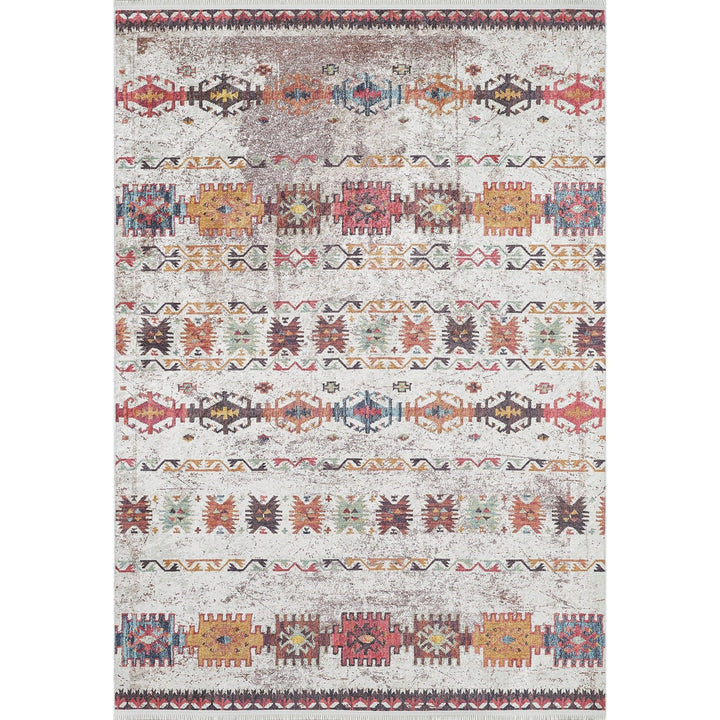 Turkish Kilim Rug|Rustic Pattern Machine-Washable Non-Slip Rug|Ethnic Design Washable Carpet|Anatolian Style Multi-Purpose Anti-Slip Carpet