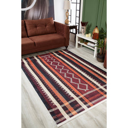 Turkish Kilim Rug|Striped Machine-Washable Non-Slip Rug|Ethnic Design Washable Carpet|Traditional Anatolian Multi-Purpose Anti-Slip Carpet
