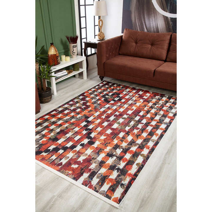 Abstract Design Rug|Machine-Washable Non-Slip Rug|Diamond Pattern Carpet|Housewarming Area Rug with Stripes|Multi-Purpose Anti-Slip Carpet