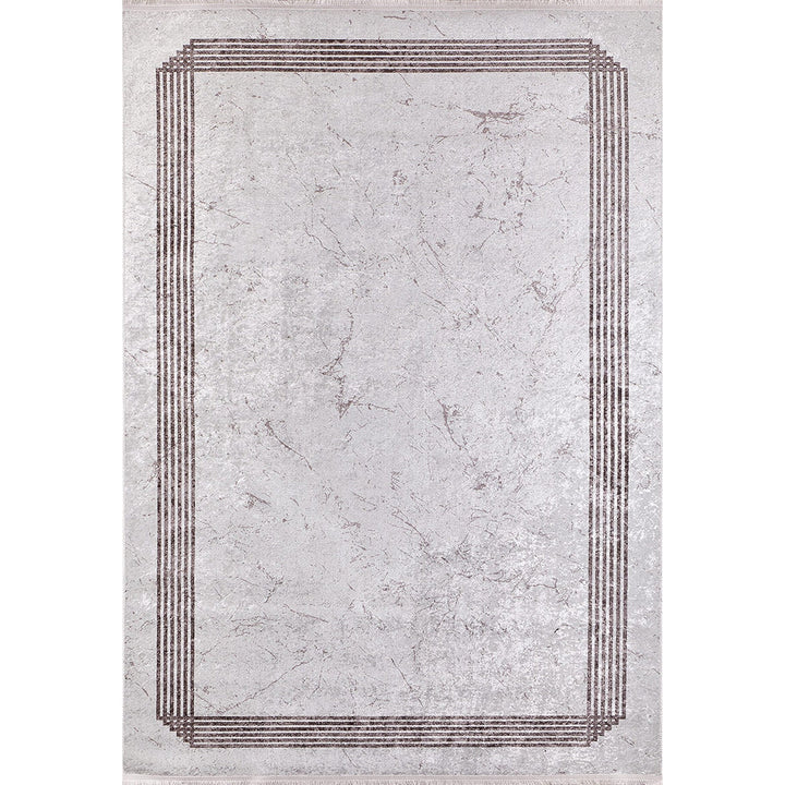 Geometric Rug|Modern Machine-Washable Non-Slip Rug|Brown Bordered Beige Washable Carpet|Decorative Area Rug|Multi-Purpose Anti-Slip Carpet