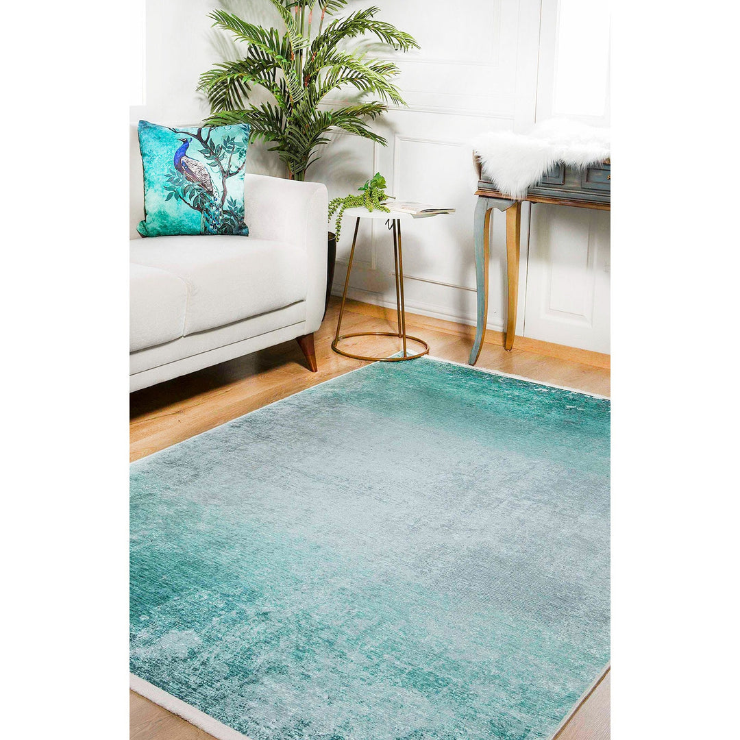 Turquoise Area Rug|Machine-Washable Non-Slip Rug|Color Transition Design Washable Carpet|Decorative Area Rug|Multi-Purpose Anti-Slip Carpet