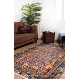 Ethnic Design Rug|Machine-Washable Carpet|Brown Color Turkish Kilim Pattern Non-Slip Rug|Farmhouse Style Multi-Purpose Anti-Slip Carpet