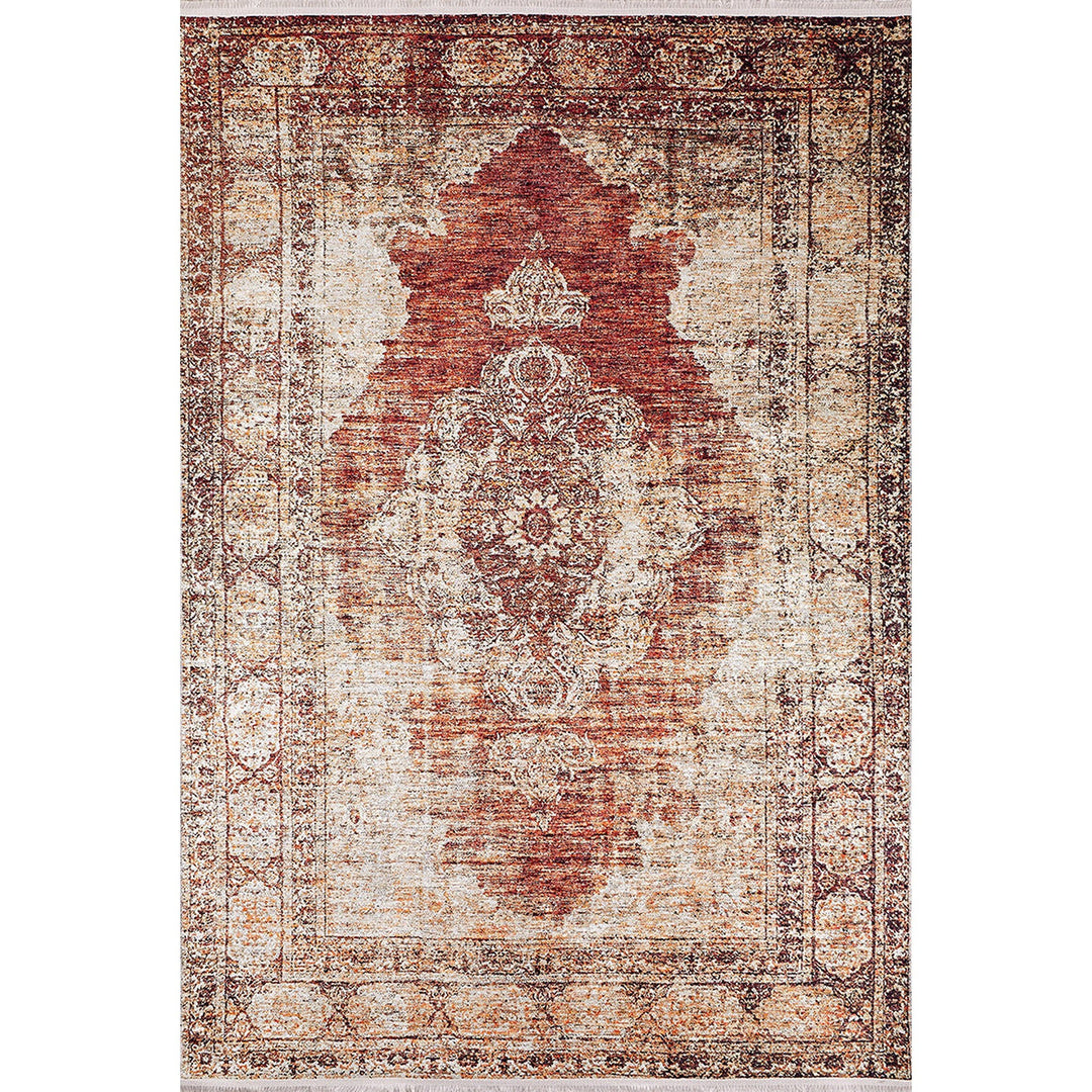 Vintage Style Rug|Machine-Washable Non-Slip Rug|Ethnic Anatolian Design Washable Carpet|Rustic Worn Looking Multi-Purpose Anti-Slip Carpet