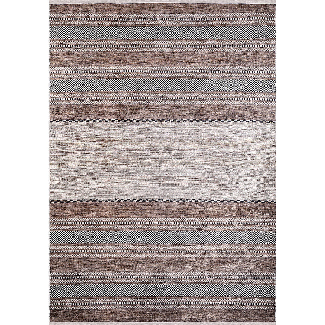Geometric IKAT Rug|Abstract Brown Rug|Modern Non-Slip Carpet|Farmhouse Style Washable Carpet|Decorative Area Rug|Multi-Purpose Anti-Slip Rug