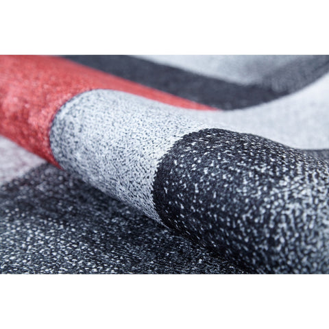 Gray Red Area Rug|Machine-Washable Non-Slip Rug|Boho Washable Carpet|Housewarming Abstract Shapes Area Rug|Multi-Purpose Anti-Slip Carpet