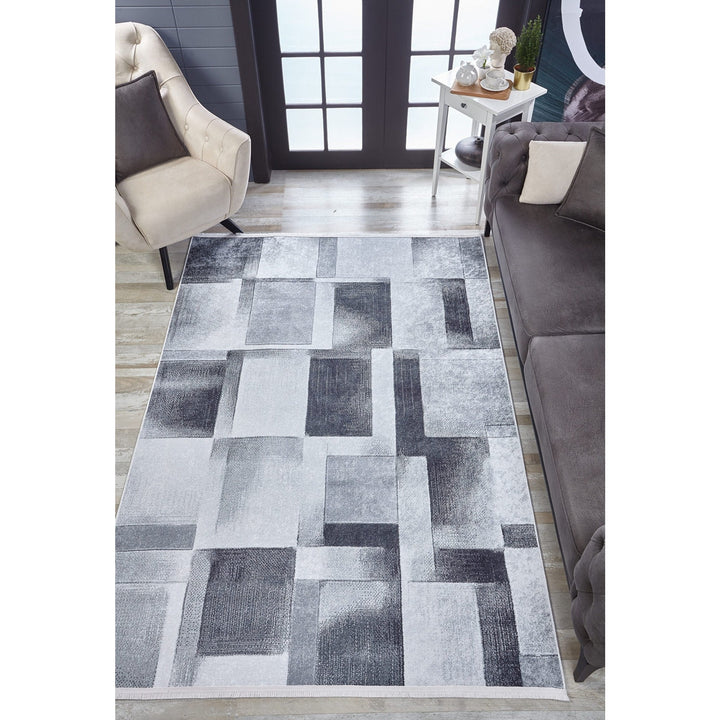 Gray Beige Area Rug|Machine-Washable Non-Slip Rug|Boho Washable Carpet|Housewarming Abstract Shapes Area Rug|Multi-Purpose Anti-Slip Carpet
