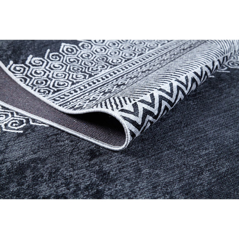 Ethnic Geometric Rug|Machine-Washable Black Gray Non-Slip Rug|Boho Design Washable Carpet|Decorative Area Rug|Multi-Purpose Anti-Slip Carpet