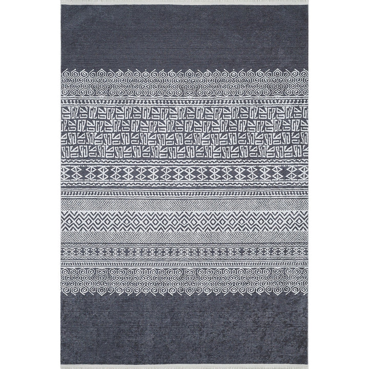 Ethnic Geometric Rug|Machine-Washable Black Gray Non-Slip Rug|Boho Design Washable Carpet|Decorative Area Rug|Multi-Purpose Anti-Slip Carpet