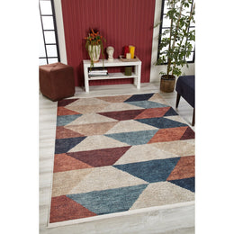 Geometric Design Rug|Kilim Pattern Washable Carpet|Machine-Washable Non-Slip Rug|Ethnic Anatolian Area Rug|Multi-Purpose Anti-Slip Carpet