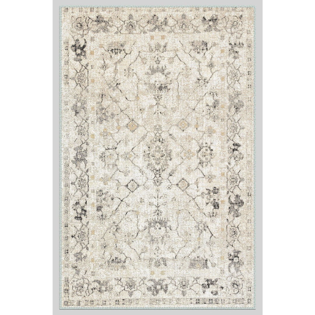 Decorative Area Rug|Machine-Washable Non-Slip Farmhouse Rug|Beige Gray Ethnic Design Rug|Boho Living Room Rug|Multi-Purpose Anti-Slip Carpet
