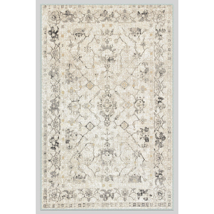 Decorative Area Rug|Machine-Washable Non-Slip Farmhouse Rug|Beige Gray Ethnic Design Rug|Boho Living Room Rug|Multi-Purpose Anti-Slip Carpet
