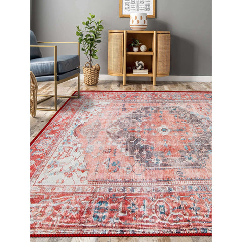 Vintage Looking Rug|Machine-Washable Non-Slip Rug|Ethnic Worn Looking Turkish Kilim Carpet|Oriental Style Multi-Purpose Anti-Slip Carpet