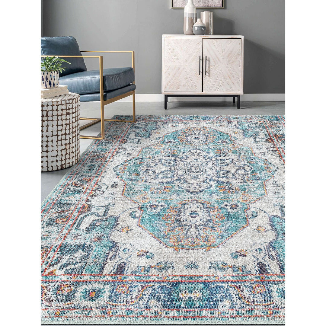 Vintage Looking Rug|Anatolian Style Multi-Purpose Anti-Slip Carpet|Machine-Washable Non-Slip Rug|Ethnic Worn Style Turkish Kilim Carpet