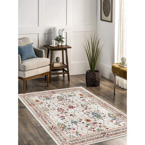 Tile Pattern Rug|Ethnic Machine-Washable Non-Slip Rug|Floral Kilim Design Turkish Rug|Boho Living Room Rug|Multi-Purpose Anti-Slip Carpet