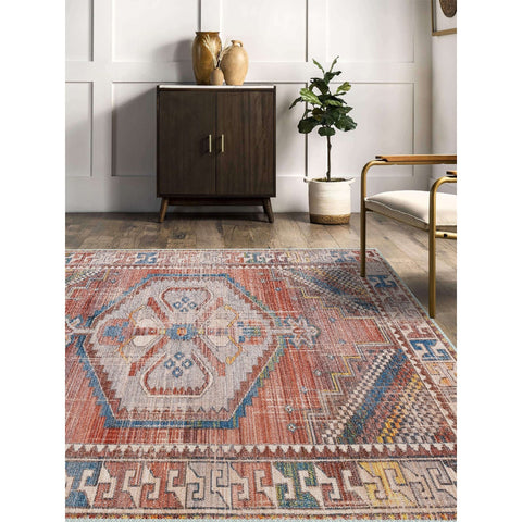 Turkish Area Rug|Ethnic Design Carpet|Vintage Looking Machine-Washable Non-Slip Rug|Traditional Anatolian Multi-Purpose Anti-Slip Carpet