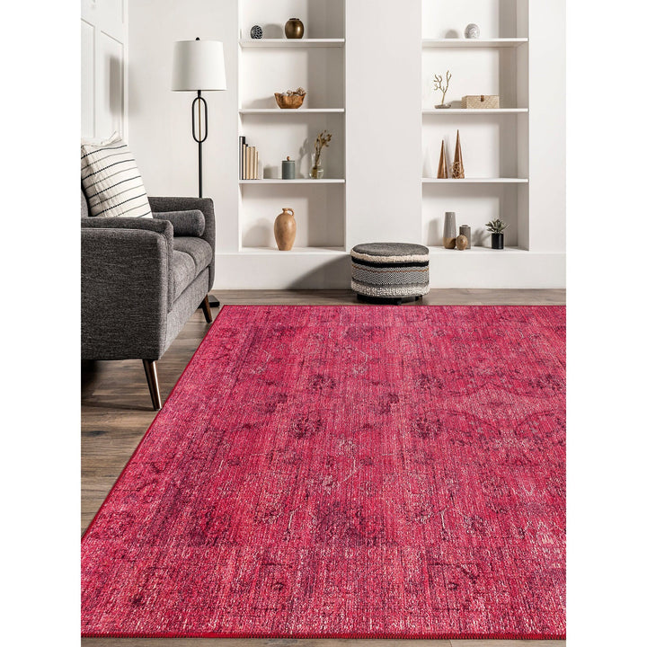 Oriental Red Rug|Machine-Washable Non-Slip Red Carpet|Ethnic Turkish Carpet|Traditional Farmhouse Multi-Purpose Anti-Slip Living Room Carpet
