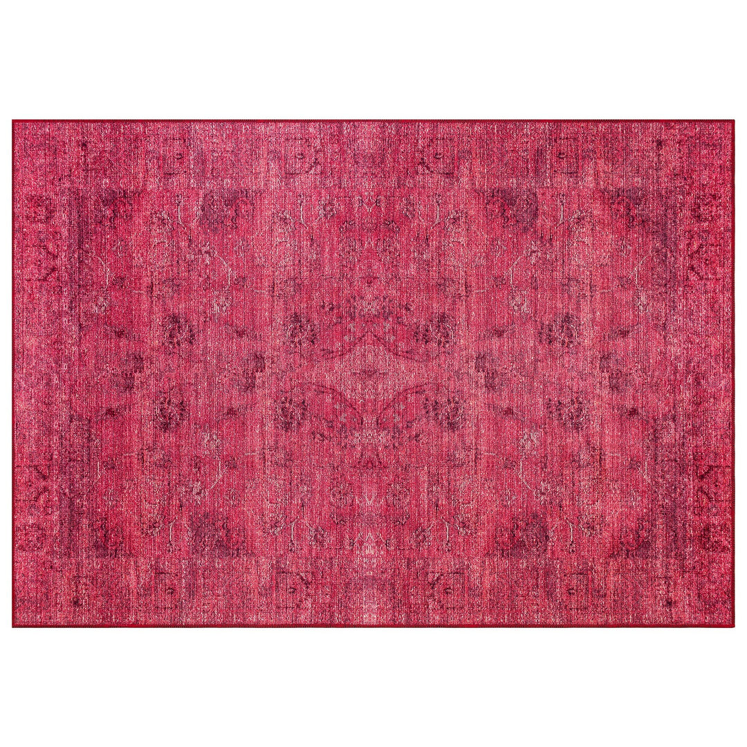 Oriental Red Rug|Machine-Washable Non-Slip Red Carpet|Ethnic Turkish Carpet|Traditional Farmhouse Multi-Purpose Anti-Slip Living Room Carpet