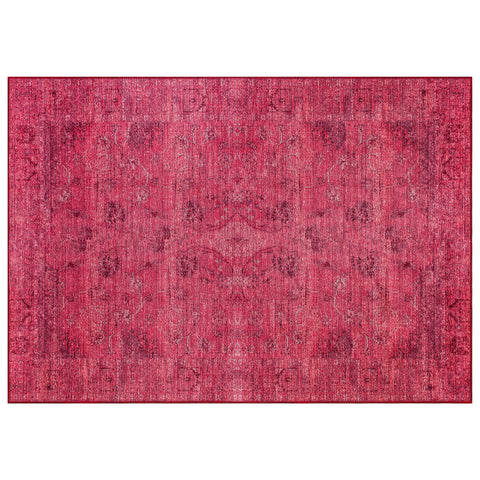 Oriental Red Rug|Machine-Washable Non-Slip Red Carpet|Ethnic Turkish Carpet|Traditional Farmhouse Multi-Purpose Anti-Slip Living Room Carpet