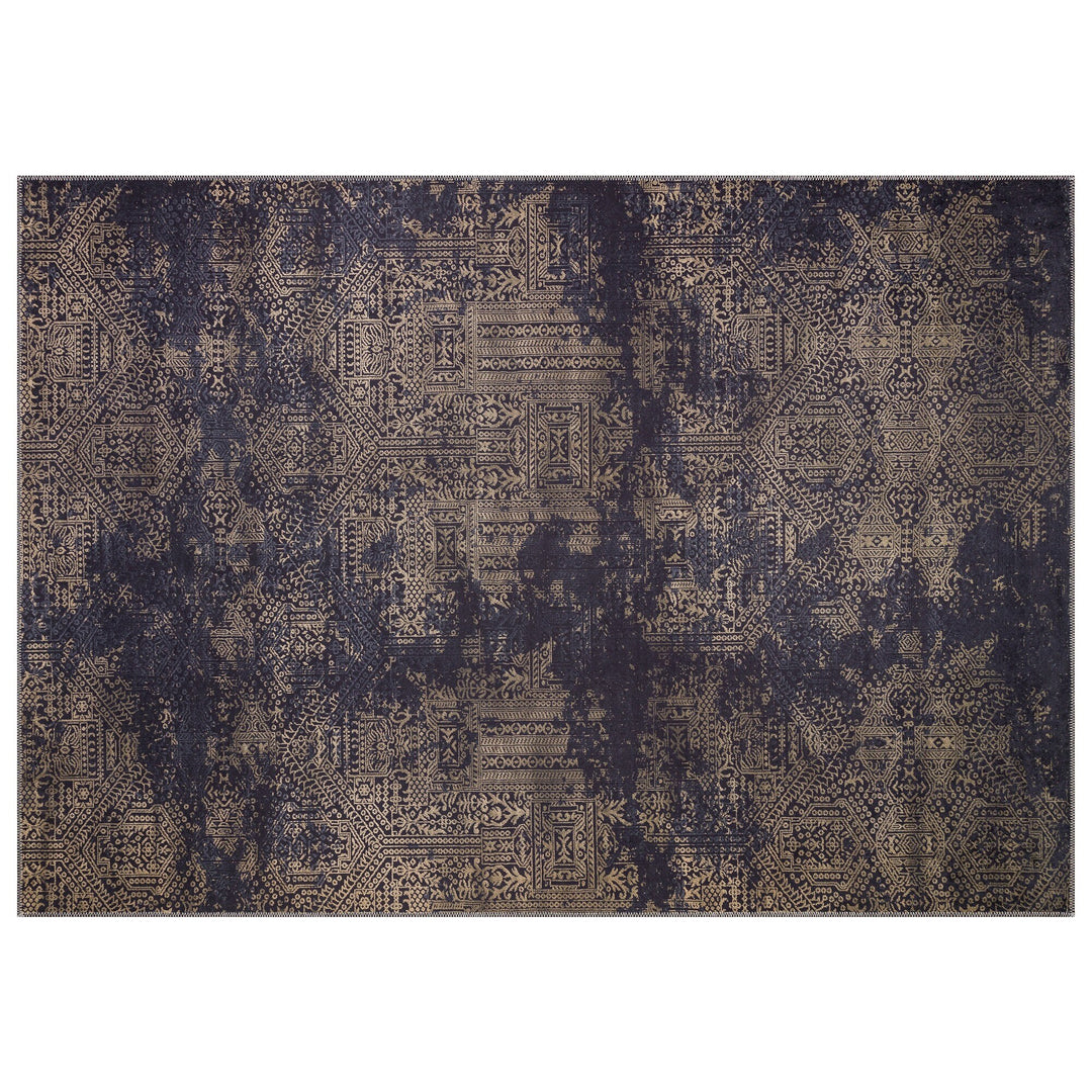 Brown Area Rug|Machine-Washable Non-Slip Rug|Ethnic Worn Looking Brown Carpet|Traditional Farmhouse Style Multi-Purpose Anti-Slip Carpet