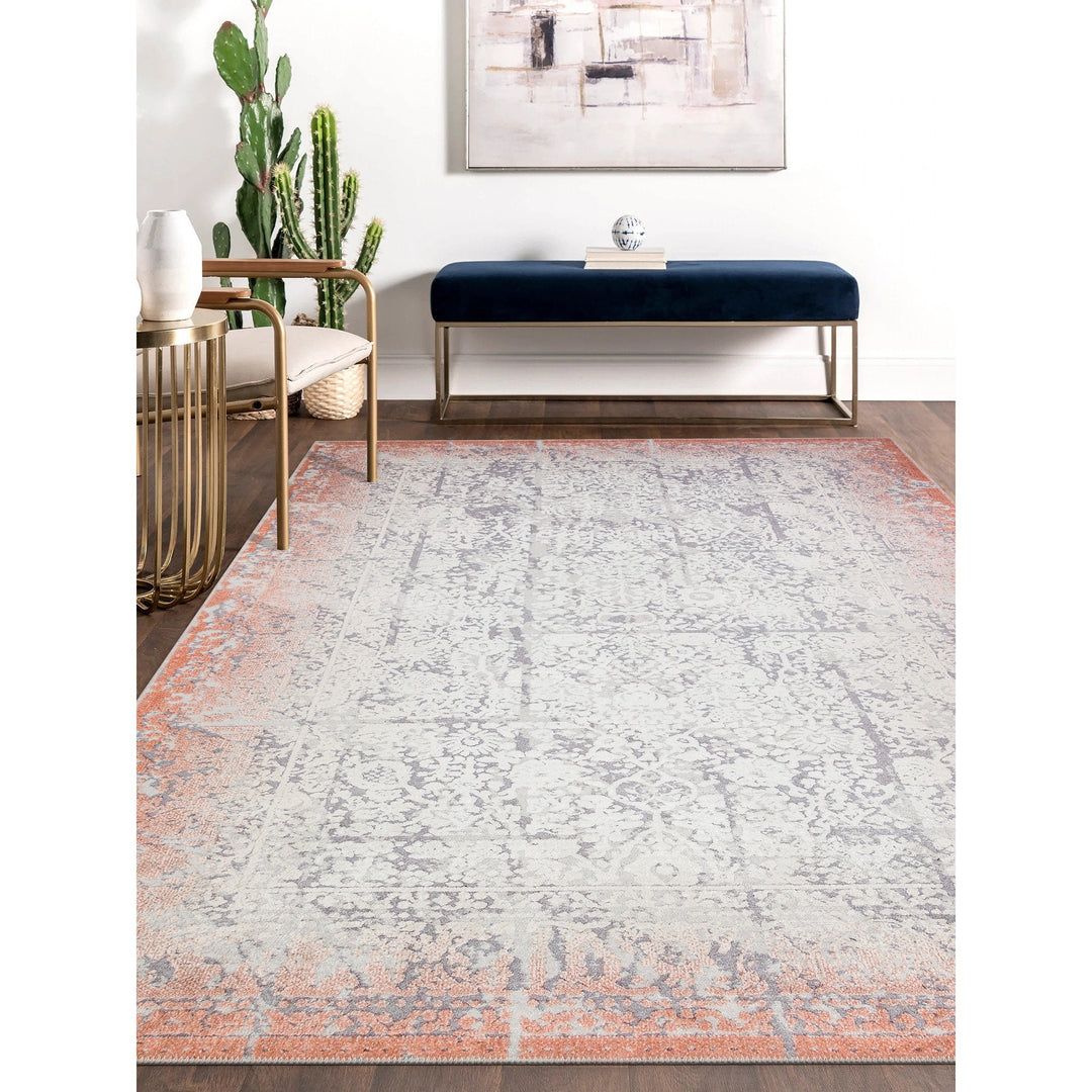 Vintage Looking Rug|Machine-Washable Non-Slip Rug|Abstract Worn Looking Orange Beige Carpet|Boho Design Multi-Purpose Anti-Slip Floor Carpet