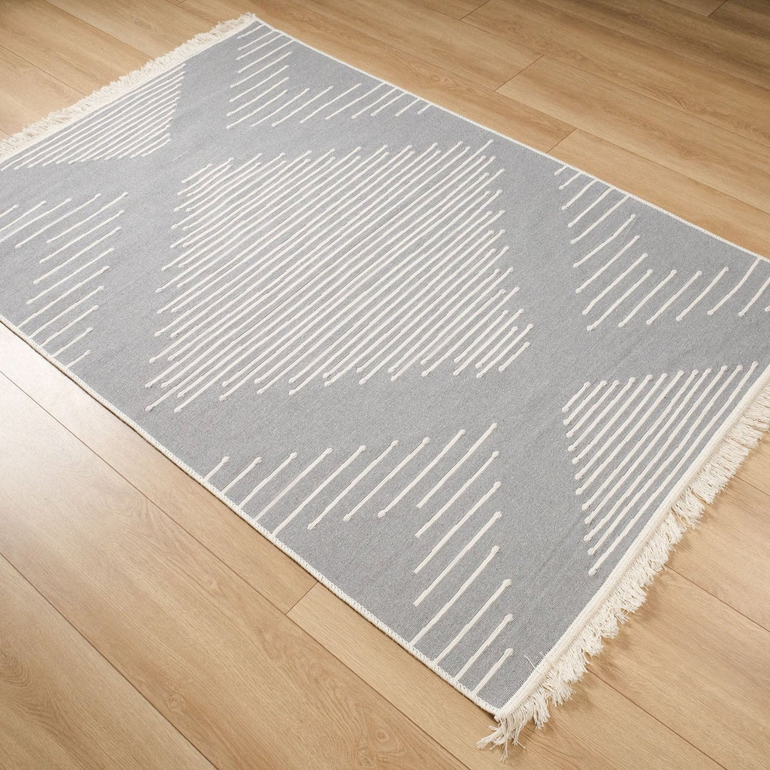 Geometric Kilim Rug|Machine-Washable Double Sided Soft Rug|Striped Diamond Kilim Carpet|Ethnic Design Multi-Purpose Reversible Floor Carpet