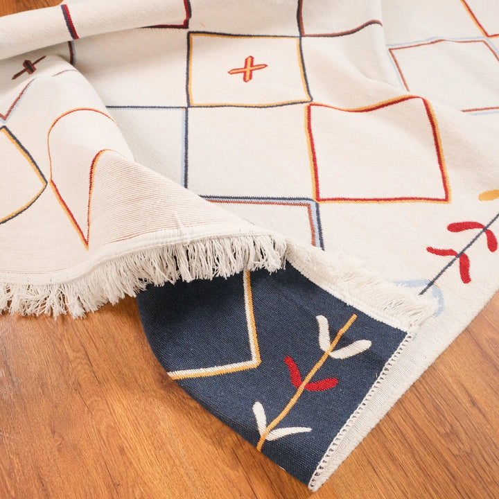 Geometric Kilim Rug|Machine-Washable Double Sided Soft Rug|Diamond Pattern Kilim Carpet|Rug Design Multi-Purpose Reversible Floor Carpet