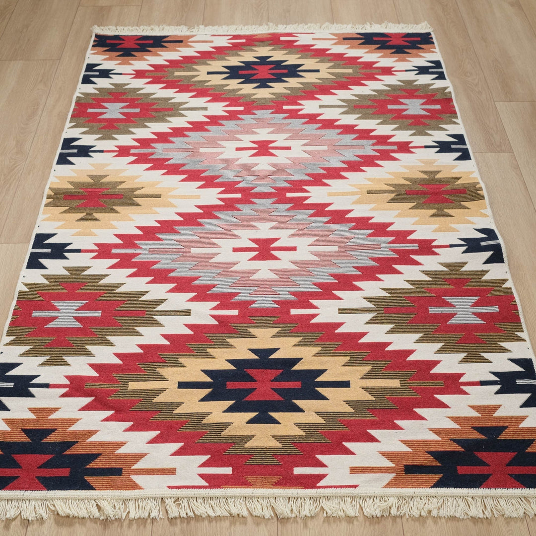 Turkish Kilim Rug|Machine-Washable Double Sided Soft Rug|Colorful Rug Design Carpet|Geometric Multi-Purpose Reversible Living Room Carpet
