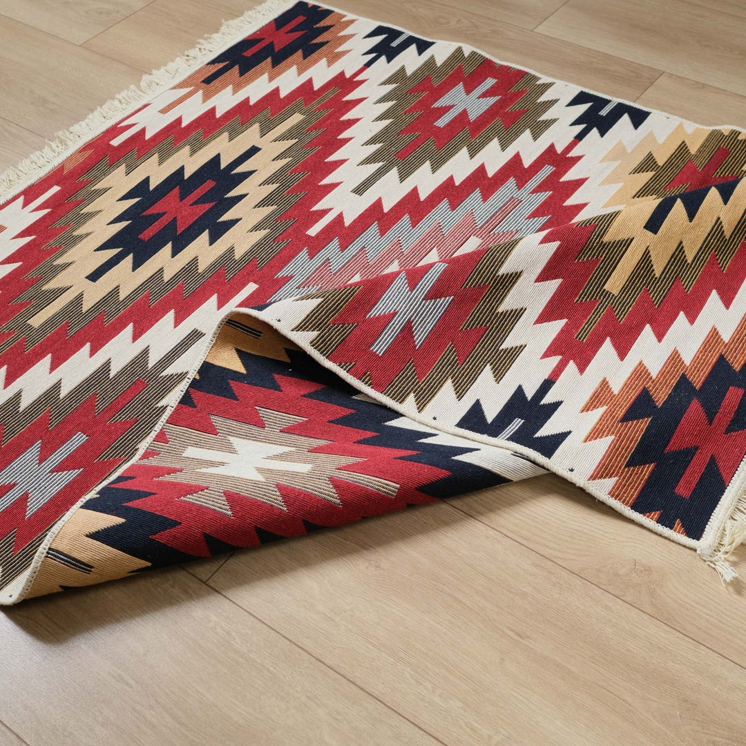 Turkish Kilim Rug|Machine-Washable Double Sided Soft Rug|Colorful Rug Design Carpet|Geometric Multi-Purpose Reversible Living Room Carpet