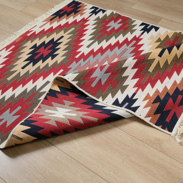 Turkish Kilim Rug|Machine-Washable Double Sided Soft Rug|Colorful Rug Design Carpet|Geometric Multi-Purpose Reversible Living Room Carpet