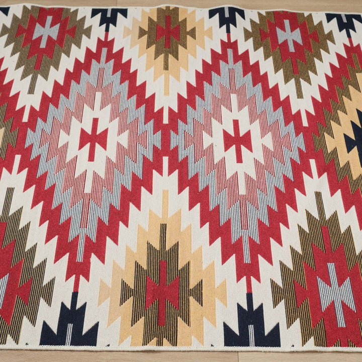 Turkish Kilim Rug|Machine-Washable Double Sided Soft Rug|Colorful Rug Design Carpet|Geometric Multi-Purpose Reversible Living Room Carpet