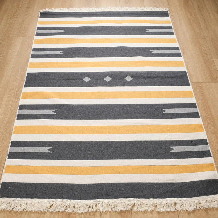 Geometric Kilim Rug|Machine-Washable Double Sided Soft Rug|Farmhouse Striped Kilim Carpet|Abstract Multi-Purpose Reversible Floor Carpet