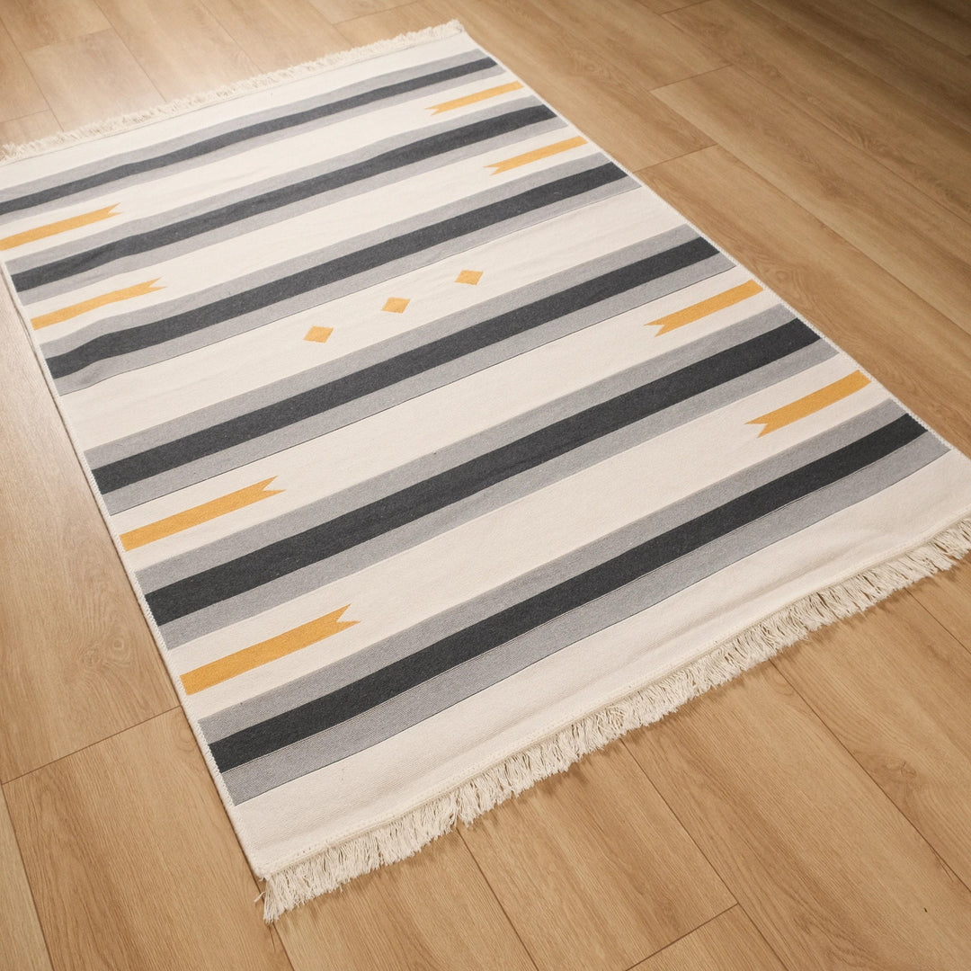 Geometric Kilim Rug|Machine-Washable Double Sided Soft Rug|Farmhouse Striped Kilim Carpet|Abstract Multi-Purpose Reversible Floor Carpet