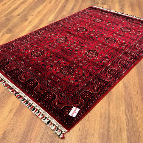 Ethnic Afghan Rug|Machine-Washable Area Rug|Oriental Style Carpet|Classic Farmhouse Multi-Purpose Carpet|Red Color Non-Slip Living Room Rug