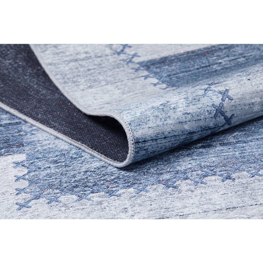 Patchwork Rug|Modern Machine-Washable Non-Slip Rug|Abstract Soft Blue Washable Carpet|Decorative Area Rug|Multi-Purpose Anti-Slip Carpet