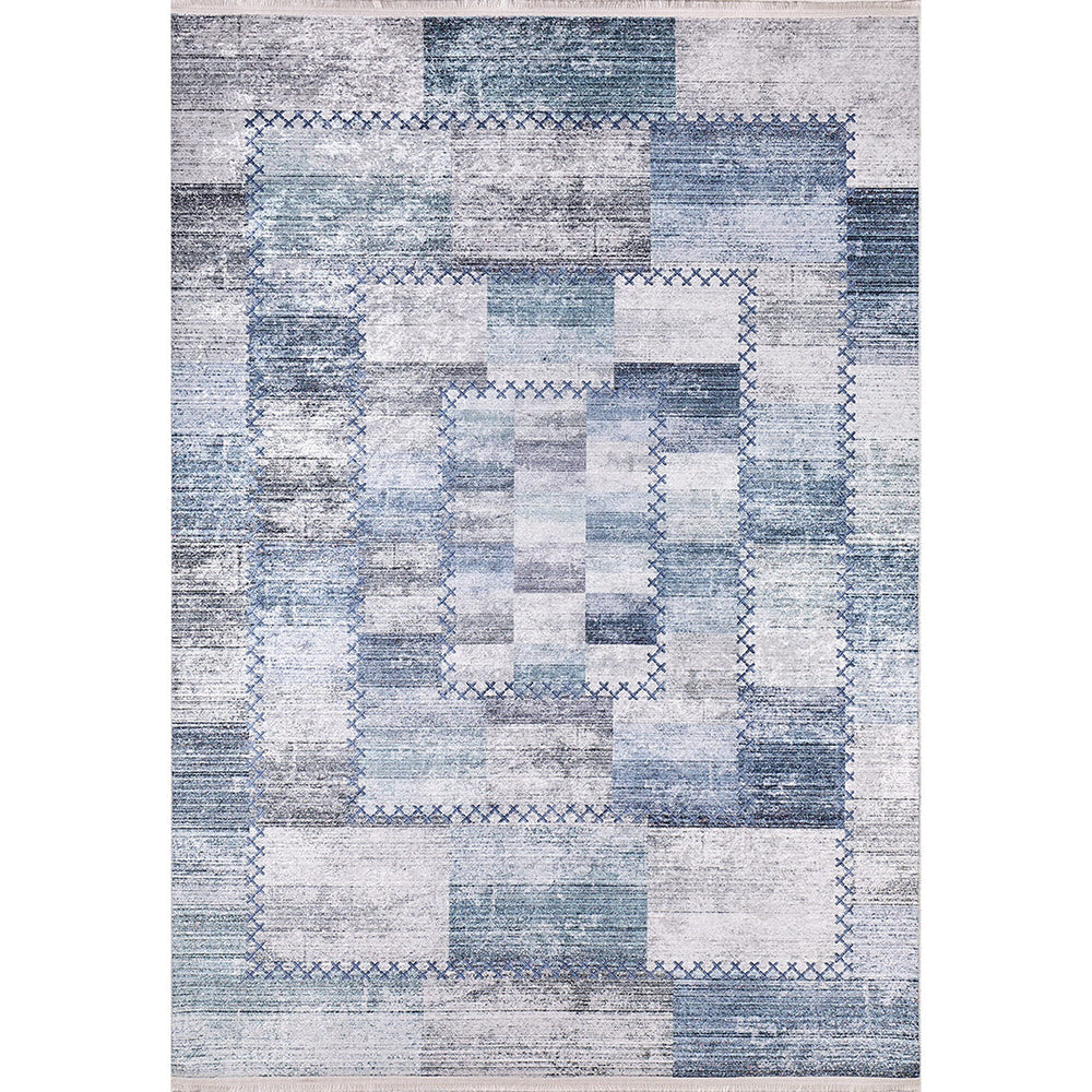 Patchwork Rug|Modern Machine-Washable Non-Slip Rug|Abstract Soft Blue Washable Carpet|Decorative Area Rug|Multi-Purpose Anti-Slip Carpet
