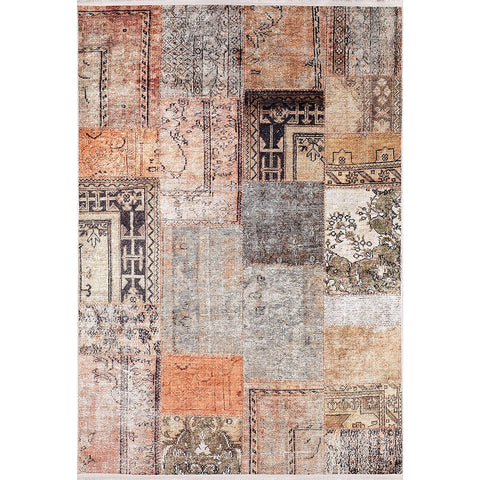 Patchwork Style Rug|Machine-Washable Non-Slip Rug|Abstract Gray Orange Washable Carpet|Decorative Area Rug|Multi-Purpose Anti-Slip Carpet