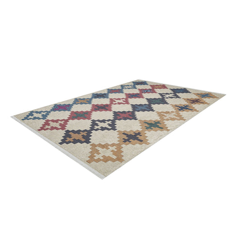 Ethnic Design Rug|Geometric Kilim Motif Area Rug|Machine-Washable Non-Slip Rug|Rustic Kilim Carpet|Decorative Multi-Purpose Anti-Slip Carpet