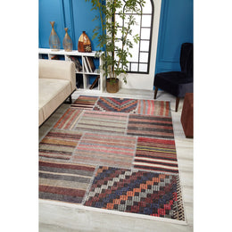 Ethnic Patchwork Rug|Machine-Washable Non-Slip Rug|Anatolian Worn Looking Washable Carpet|Decorative Area Rug|Multi-Purpose Anti-Slip Carpet