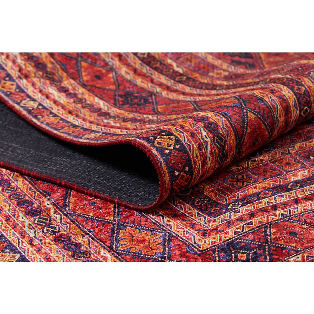 Red Ethnic Rug|Oriental Washable Carpet|Decorative Area Rug|Farmhouse Style Machine-Washable Non-Slip Rug|Multi-Purpose Anti-Slip Carpet