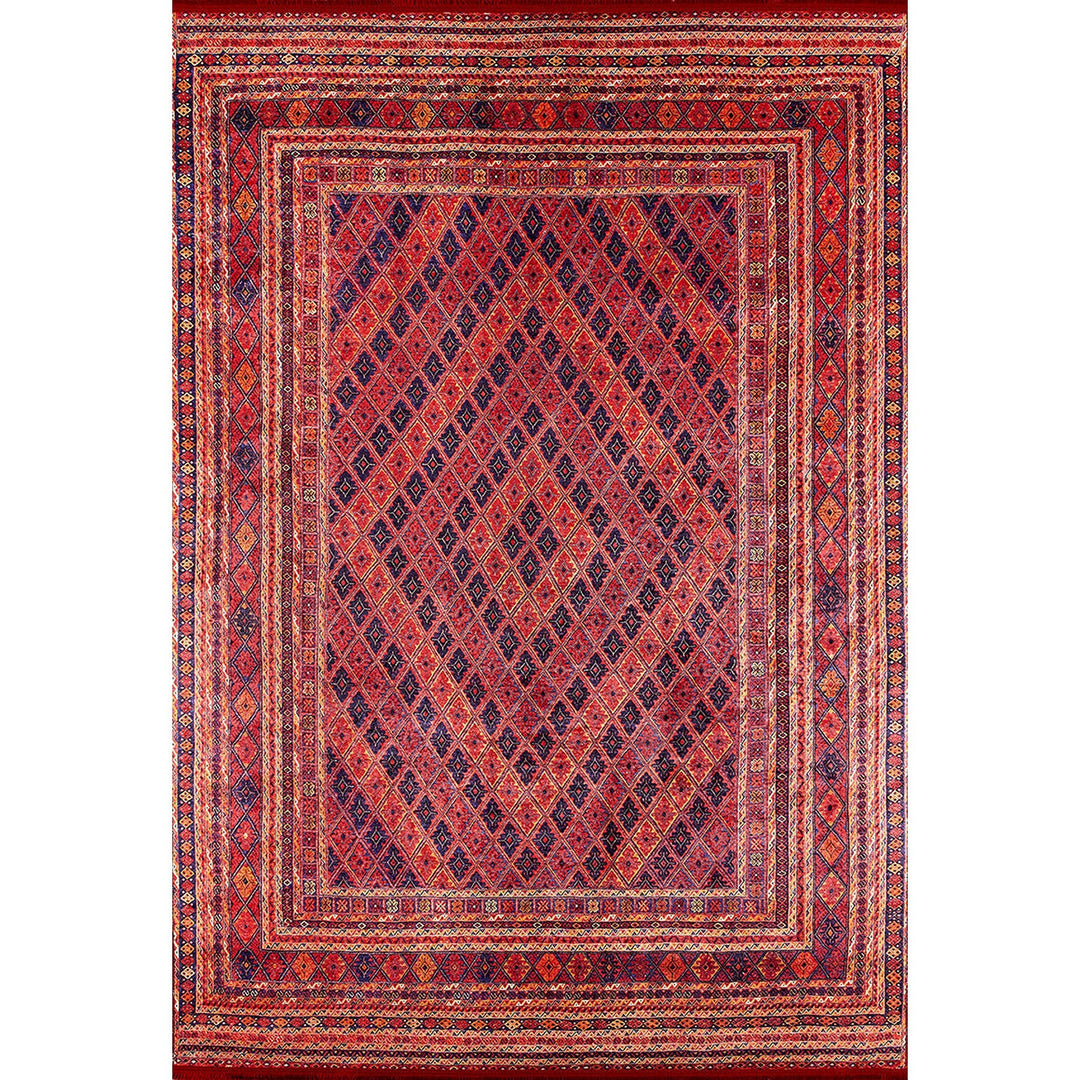 Red Ethnic Rug|Oriental Washable Carpet|Decorative Area Rug|Farmhouse Style Machine-Washable Non-Slip Rug|Multi-Purpose Anti-Slip Carpet