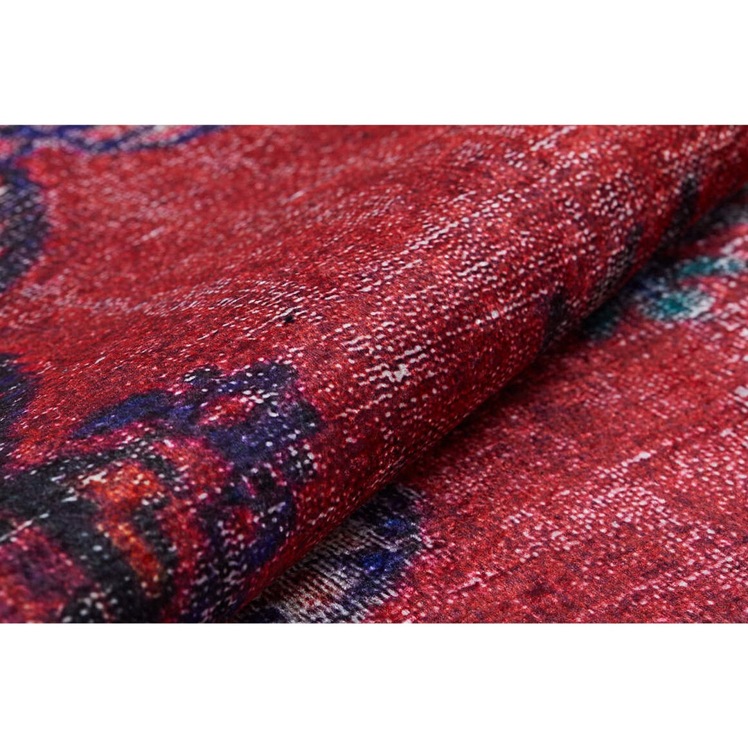 Vintage Style Rug|Ethnic Anatolian Design Washable Carpet|Machine-Washable Non-Slip Rug|Rustic Worn Looking Multi-Purpose Anti-Slip Carpet