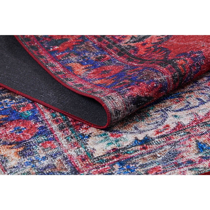 Vintage Style Rug|Ethnic Anatolian Design Washable Carpet|Machine-Washable Non-Slip Rug|Rustic Worn Looking Multi-Purpose Anti-Slip Carpet