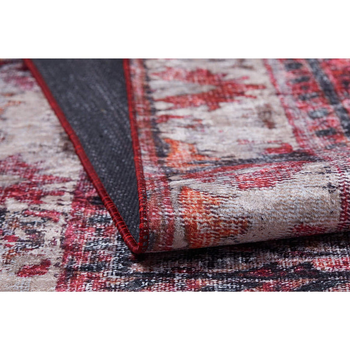 Vintage Style Rug|Ethnic Anatolian Design Washable Carpet|Machine-Washable Non-Slip Rug|Rustic Worn Looking Multi-Purpose Anti-Slip Carpet