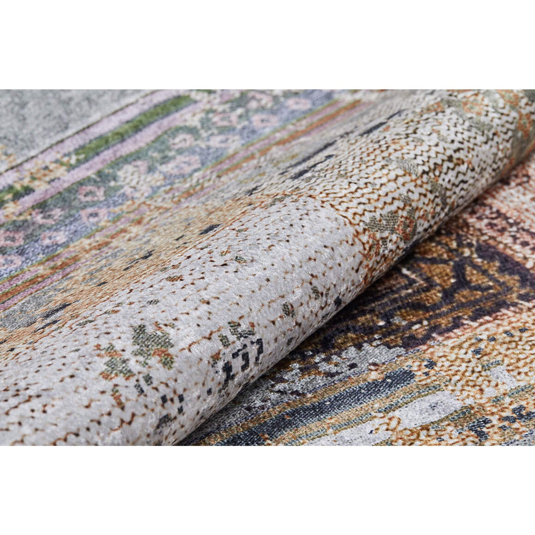 Patchwork Style Rug|Machine-Washable Non-Slip Rug|Ethnic Gray Orange Washable Carpet|Decorative Area Rug|Multi-Purpose Anti-Slip Carpet