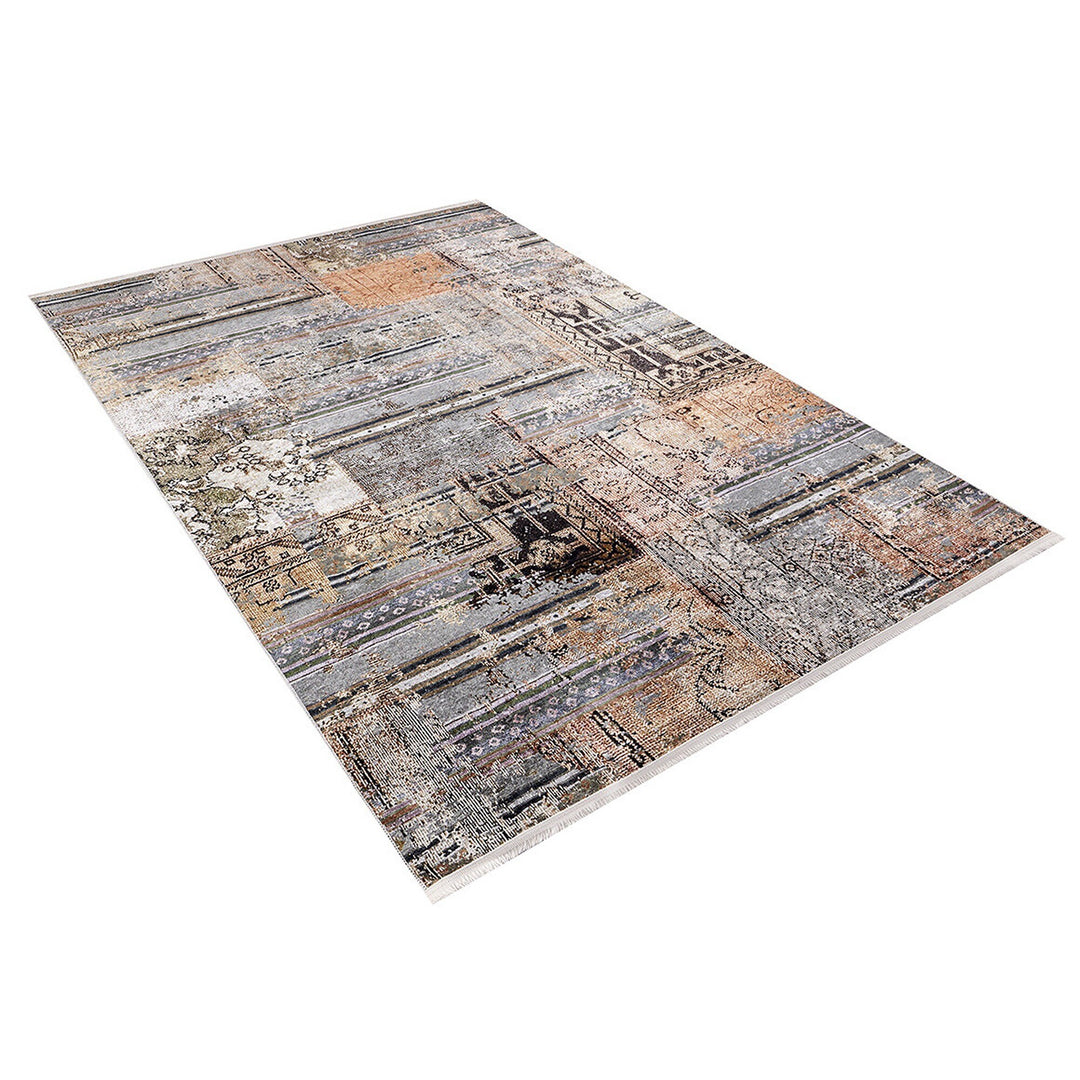 Patchwork Style Rug|Machine-Washable Non-Slip Rug|Ethnic Gray Orange Washable Carpet|Decorative Area Rug|Multi-Purpose Anti-Slip Carpet