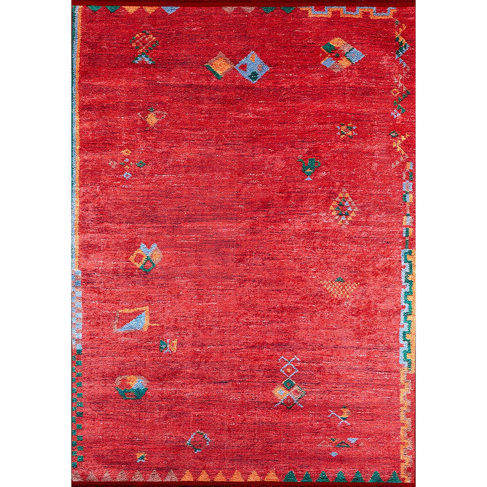Red Ethnic Rug|Oriental Washable Carpet|Farmhouse Style Machine-Washable Non-Slip Rug|Decorative Area Rug|Multi-Purpose Anti-Slip Carpet