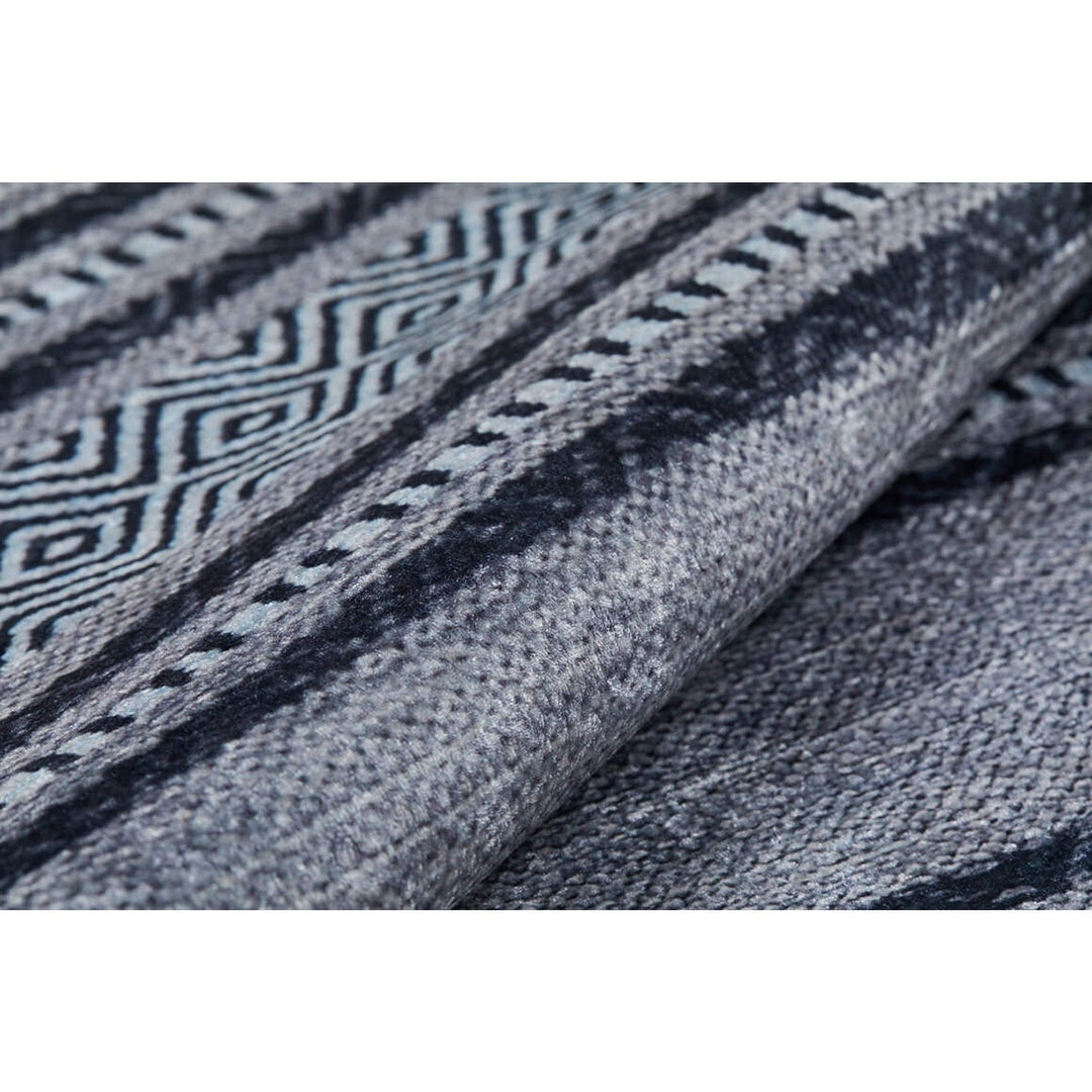 Striped IKAT Rug|Geometric Black Gray Rug|Modern Non-Slip Carpet|Farmhouse Washable Carpet|Decorative Area Rug|Multi-Purpose Anti-Slip Rug