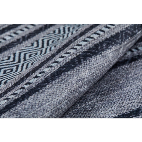 Striped IKAT Rug|Geometric Black Gray Rug|Modern Non-Slip Carpet|Farmhouse Washable Carpet|Decorative Area Rug|Multi-Purpose Anti-Slip Rug