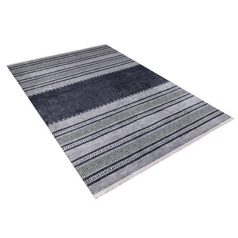 Striped IKAT Rug|Geometric Black Gray Rug|Modern Non-Slip Carpet|Farmhouse Washable Carpet|Decorative Area Rug|Multi-Purpose Anti-Slip Rug